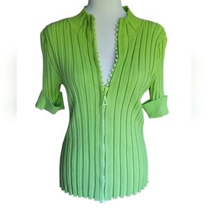 Lime Green Sparkle Zip Ribbed Cardigan